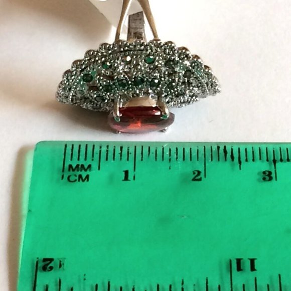 Art Deco Ruby Marcasite Cocktail Ring Size 6 7 Silver Rhodium Plated Simulated - Picture 9 of 12